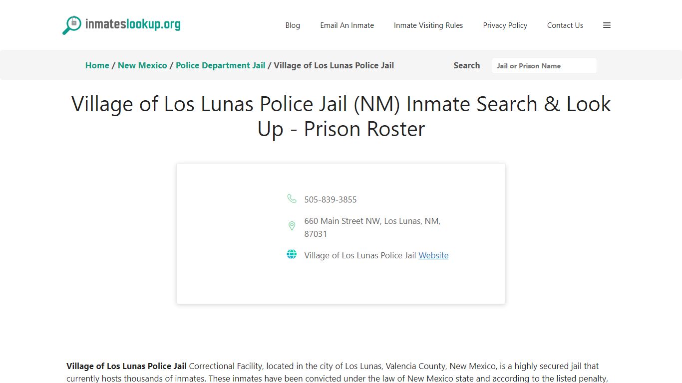 Village of Los Lunas Police Jail (NM) Inmate Search & Look Up - Prison ...